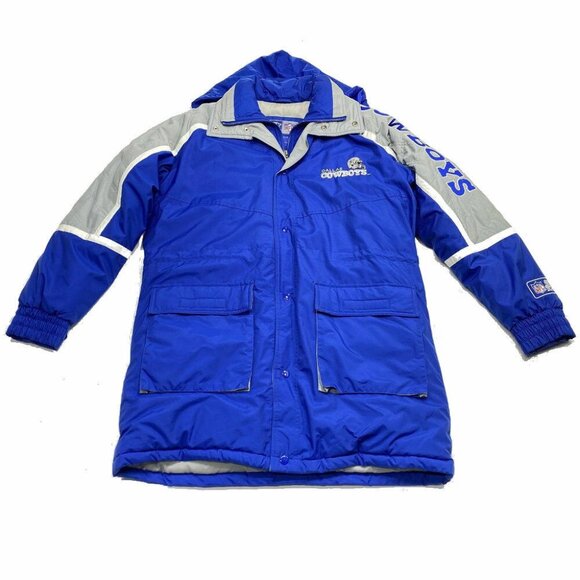 Dallas Cowboys Starter Parka Coat Medium NFL Football‎ Hood Spellout Zip Blue - Picture 1 of 12